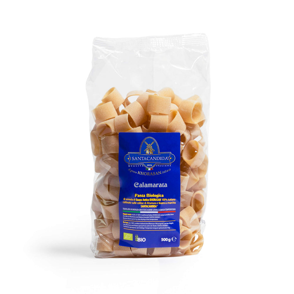 
                      
                        <tc>CALAMARATA organic pasta of ancient Khorasan
SANTACANDIDA wheat</tc>
                      
                    