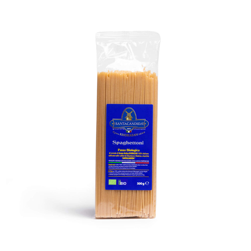 <tc>SPAGHETTONI
organic pasta of ancient Khorasan SANTACANDIDA wheat</tc>