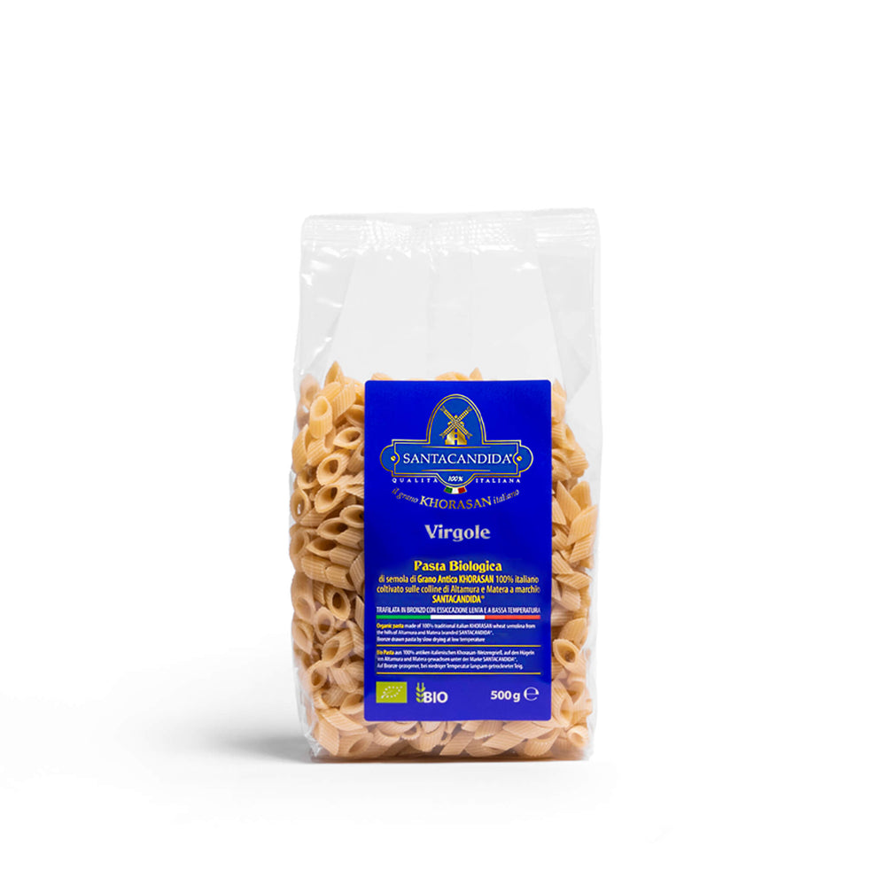 
                      
                        <tc>VIRGOLE organic pasta of ancient Khorasan
SANTACANDIDA wheat</tc>
                      
                    